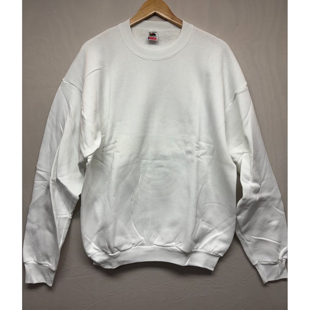 Vintage Fruit Of The Loom Sweatshirt Mens White Fleece Pullover USA Made XL NWOT - Picture 1 of 6